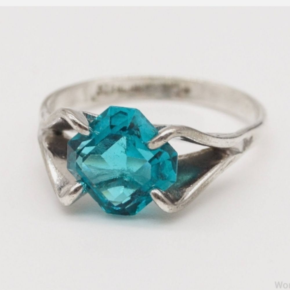Vintage Joseph Esposito Sterling Silver Blue Glass Ring